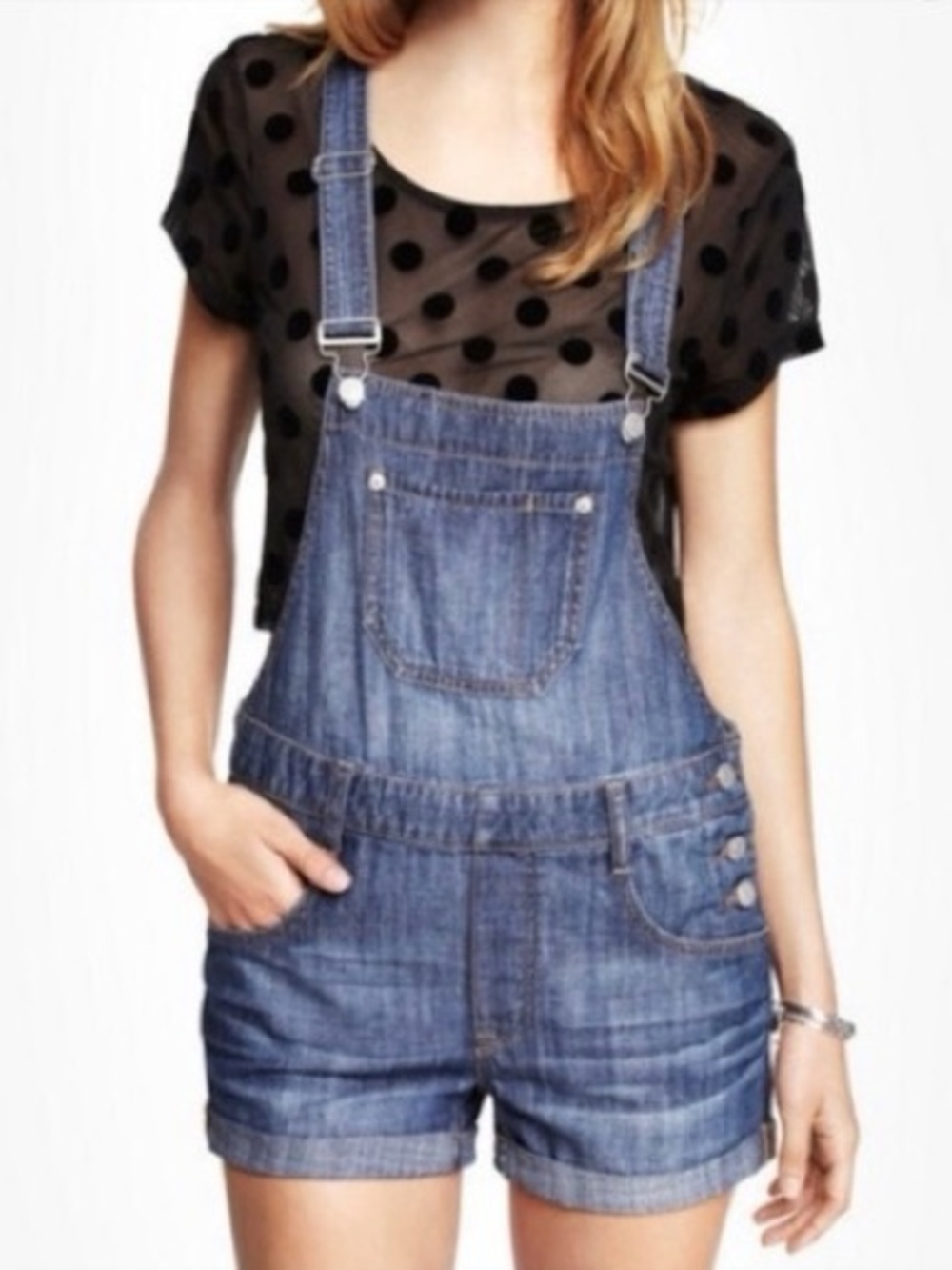 Express Denim Short Overalls w Adjustable Straps and Pockets Size 8
